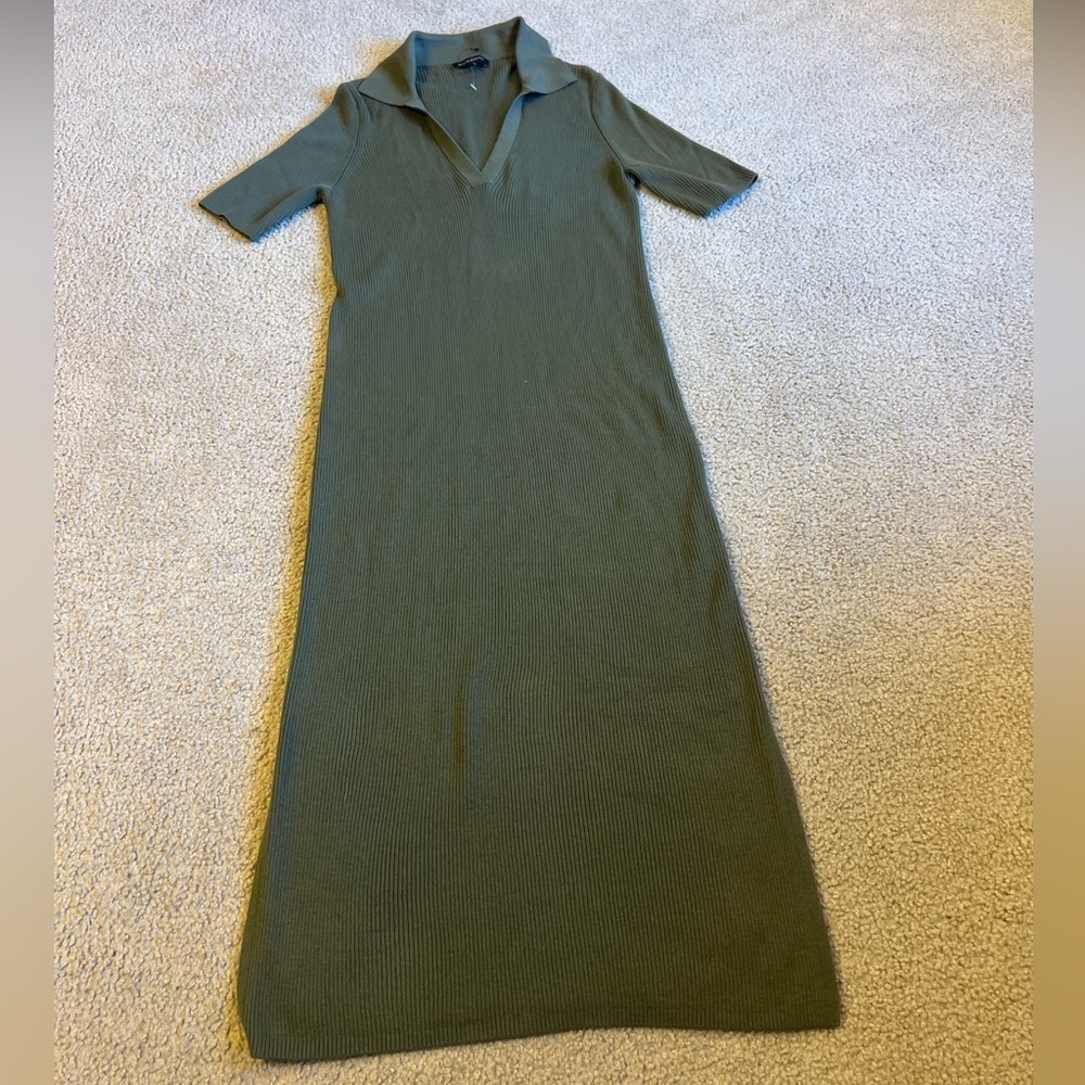 NWOT Banana Republic Olive Ribbed Midi Dress - Picture 2 of 5